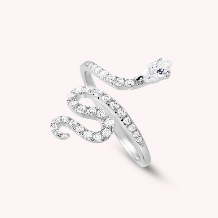 Bague Large SNAKY - Cristal / Argenté