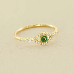 Bague Fine LUCKY EYE - Vert / Doré
