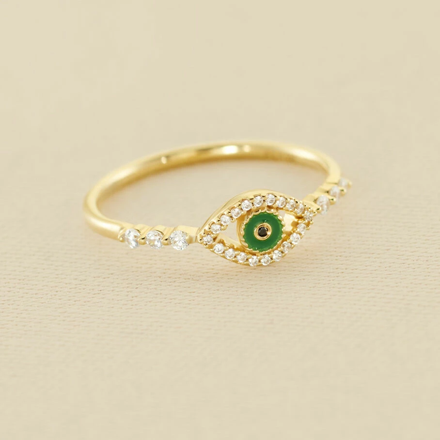Bague Fine LUCKY EYE - Vert / Doré