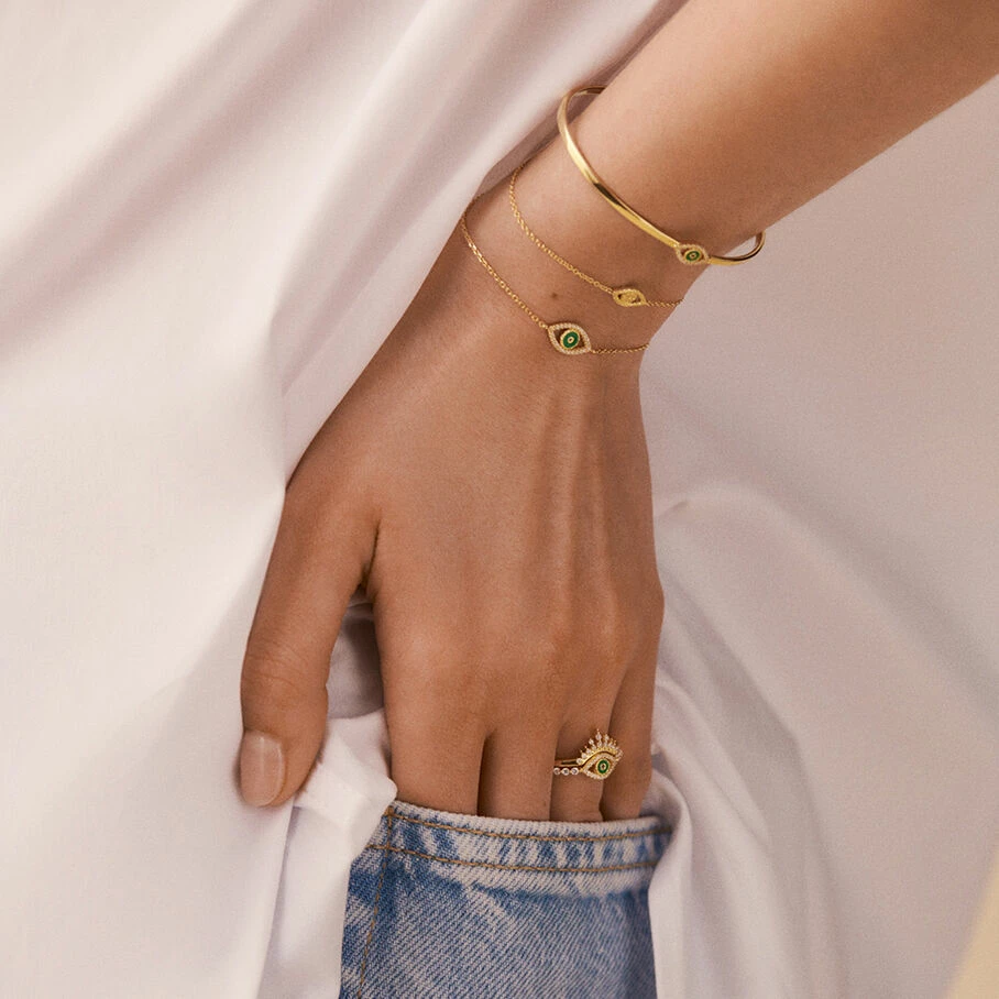 Bague Fine LUCKY EYE - Vert / Doré – Image 3