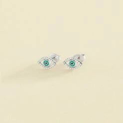 Boucles D'oreilles Puces LUCKY EYE - Turquoise / Argenté