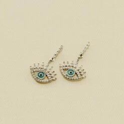 Boucles D'oreilles Pendantes LUCKY EYE - Turquoise / Argenté
