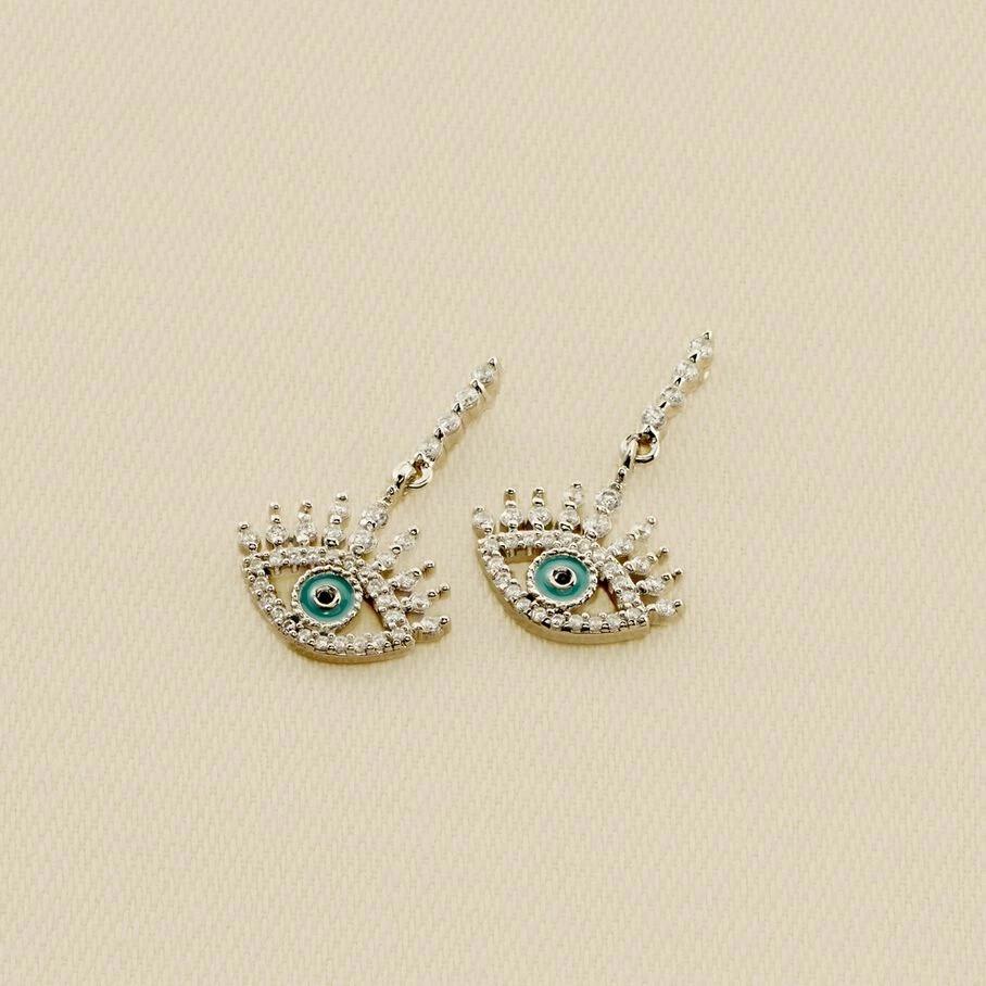 Boucles D'oreilles Pendantes LUCKY EYE - Turquoise / Argenté