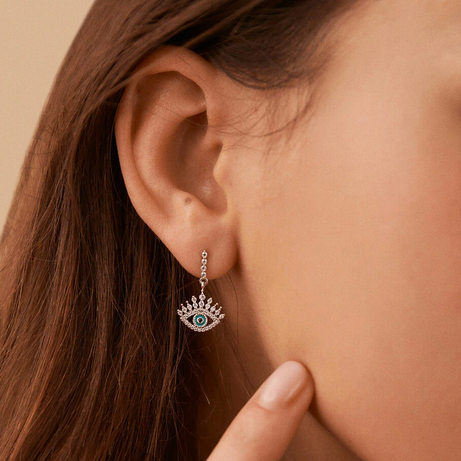 Boucles D'oreilles Pendantes LUCKY EYE - Turquoise / Argenté – Image 2