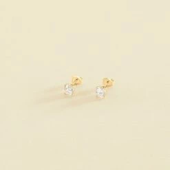 Boucles D'oreilles Puces SOL - Cristal / Doré