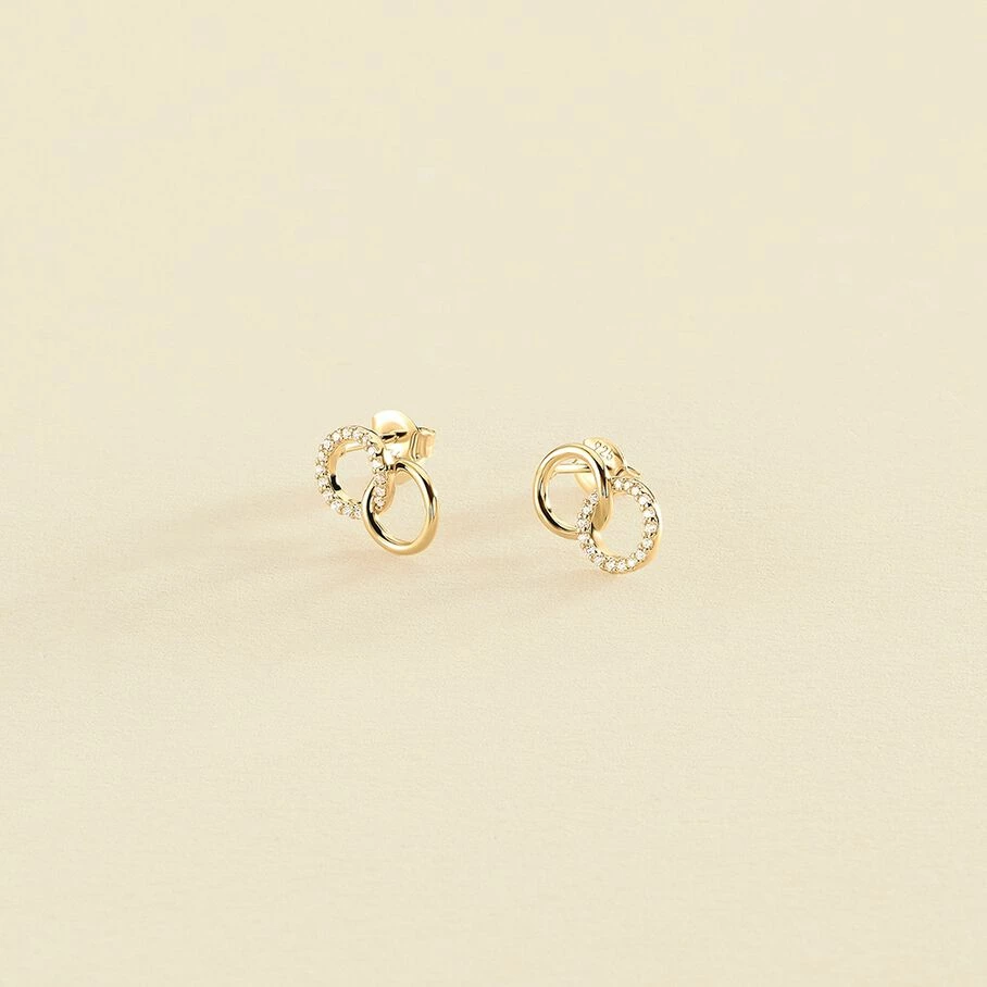 Boucles D'oreilles Puces RONDOU - Cristal / Doré