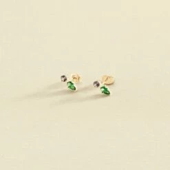 Boucles D'oreilles Puces ASTRE - Vert / Doré