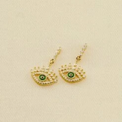Boucles D'oreilles Pendantes LUCKY EYE - Vert / Doré
