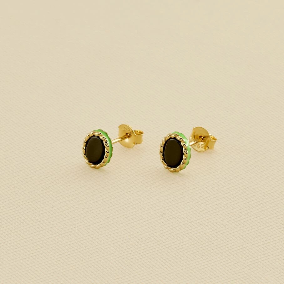 Boucles D'oreilles Puces ATMA - Onyx/ Vert