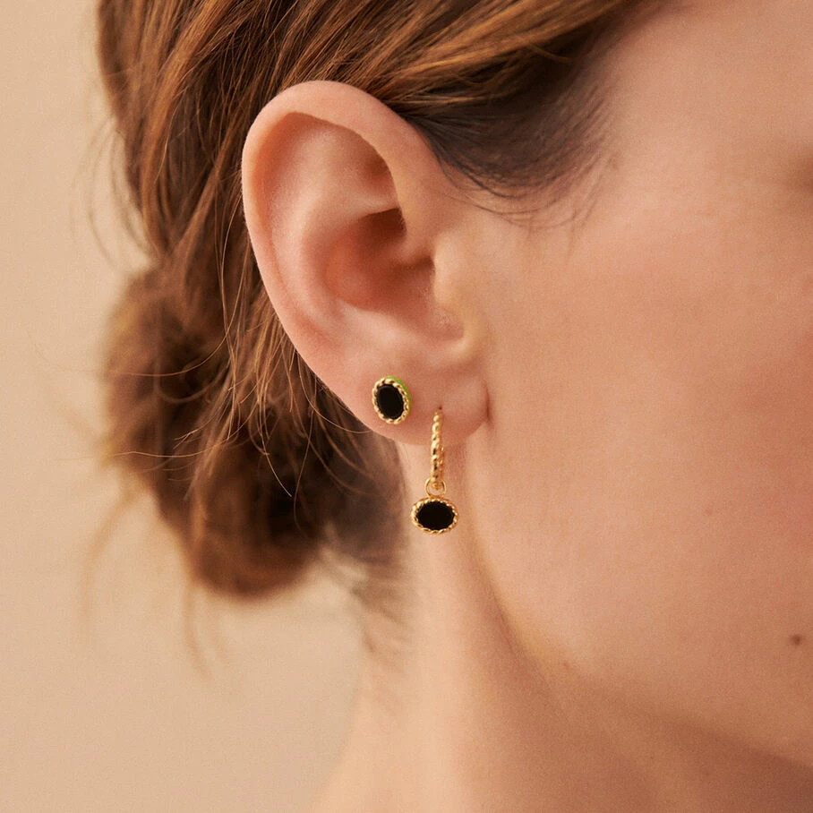 Boucles D'oreilles Puces ATMA - Onyx/ Vert â Image 3