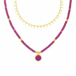Collier Mi-long BAIA - Fuchsia / Doré