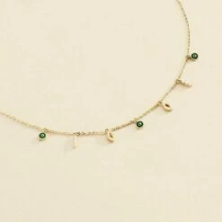 Collier Ras Du Cou LUCKY EYE - Vert / Doré